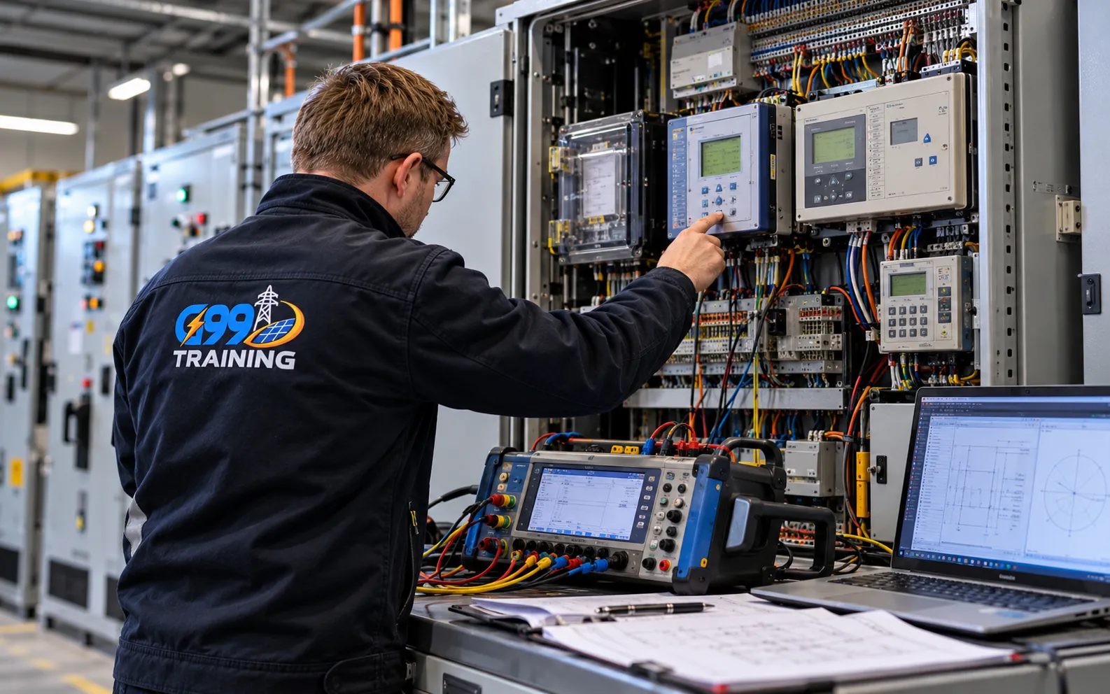 Industrial relay testing in progress for Loss of Mains protection upgrade